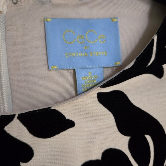 CeCe Black and Cream Long Sleeve Dress - Picture 3 of 5